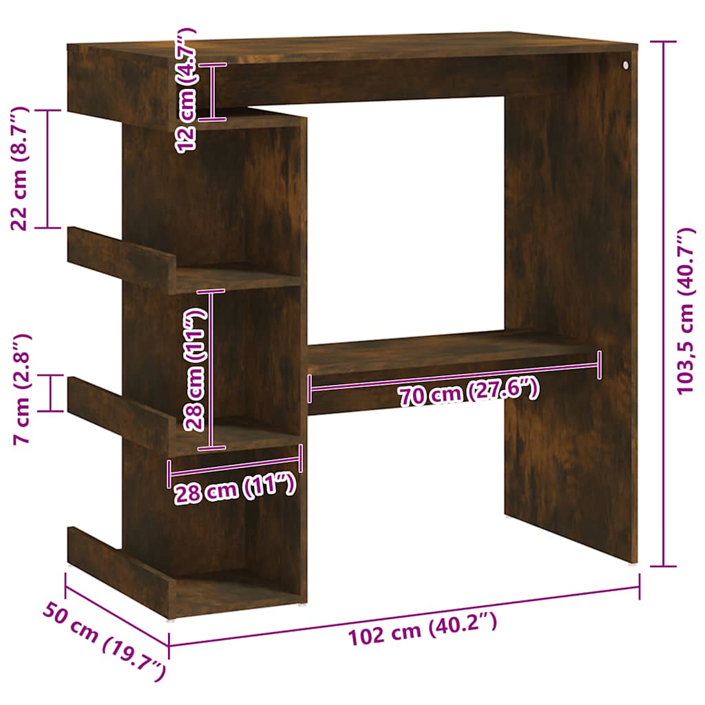 vidaXL Masă de bar cu raft depozitare stejar afumat 100x50x101,5cm PAL
