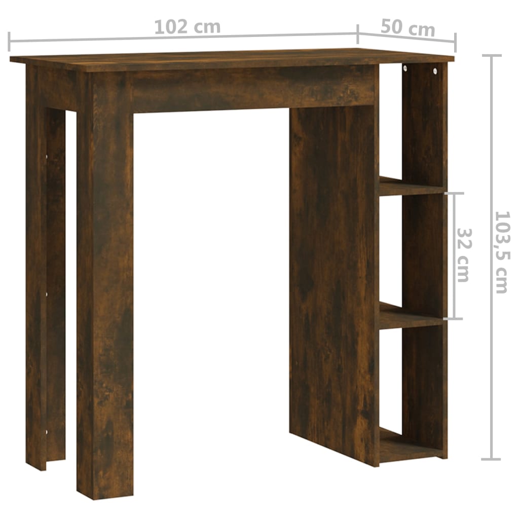 vidaXL Masă de bar cu raft, stejar afumat, 102x50x103,5 cm, PAL