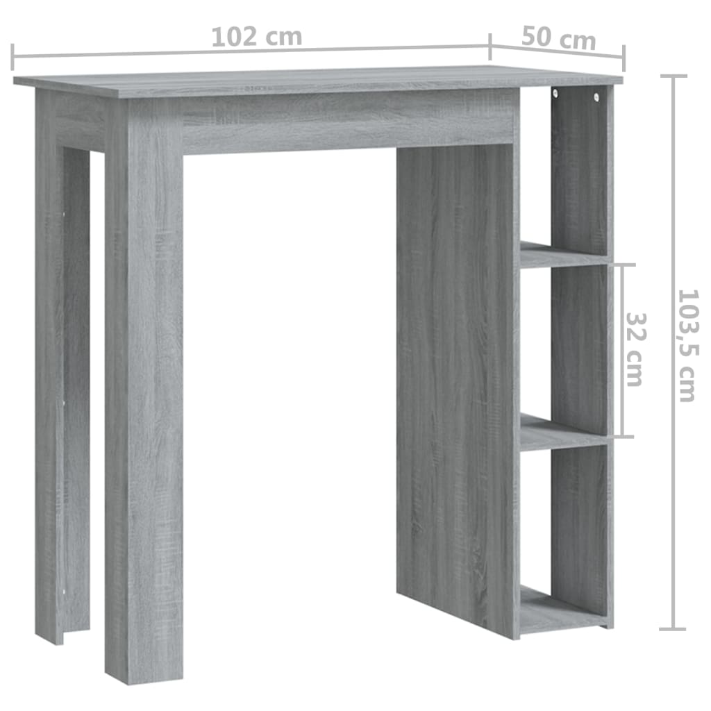 vidaXL Masă de bar cu raft, stejar Sonoma gri, 102x50x103,5 cm, PAL