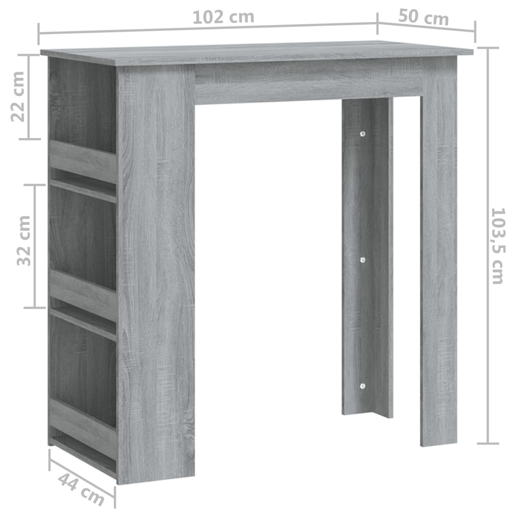 vidaXL Masă de bar cu raft stejar sonoma gri 102x50x103,5 cm PAL vidaXL Masă de bar cu raft stejar sonoma gri 102x50x103,5 cm PAL