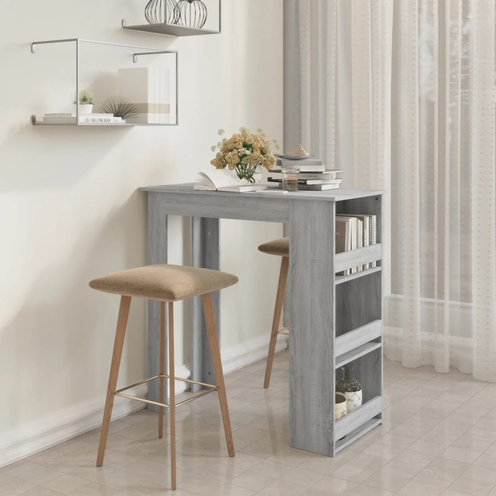 vidaXL Masă de bar cu raft stejar sonoma gri 102x50x103,5 cm PAL vidaXL Masă de bar cu raft stejar sonoma gri 102x50x103,5 cm PAL