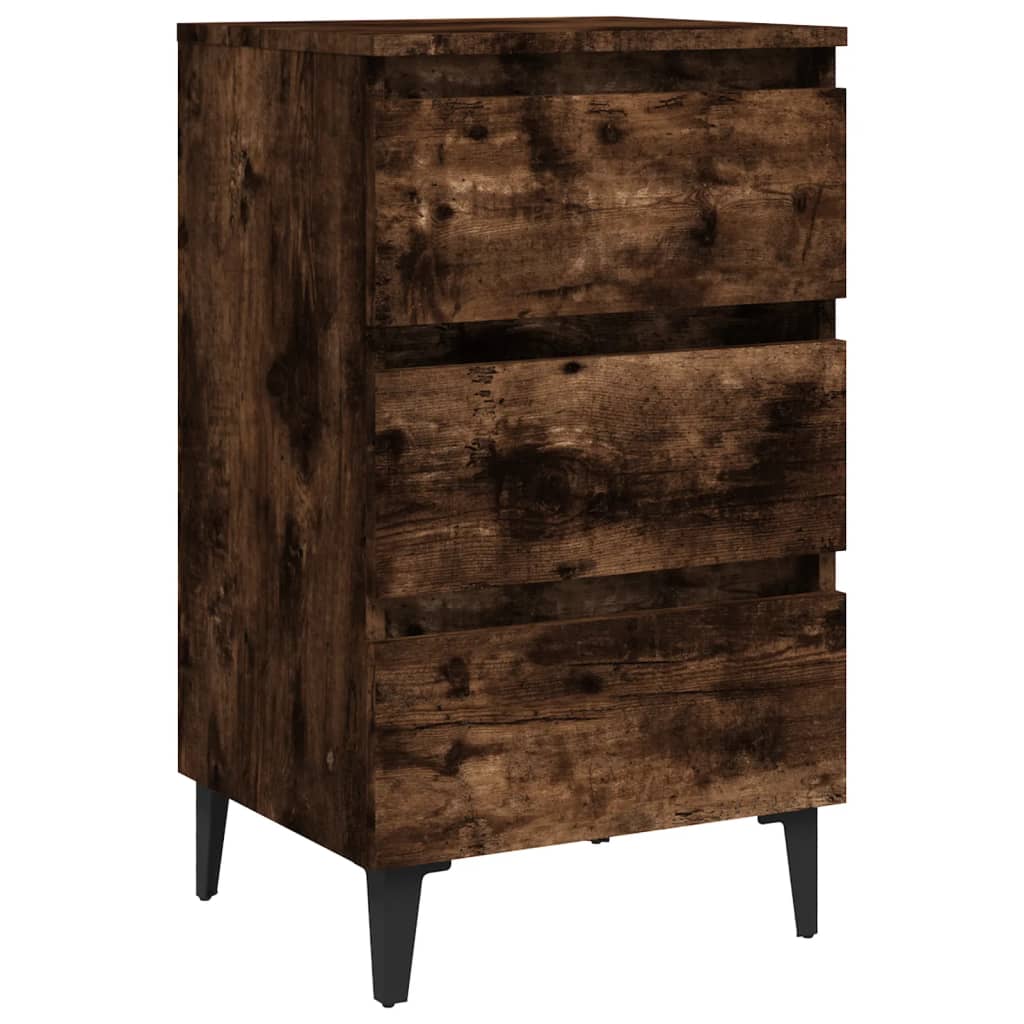 vidaXL Noptieră cu picioare din metal, stejar afumat, 40x35x69 cm vidaXL Noptieră cu picioare din metal, stejar afumat, 40x35x69 cm