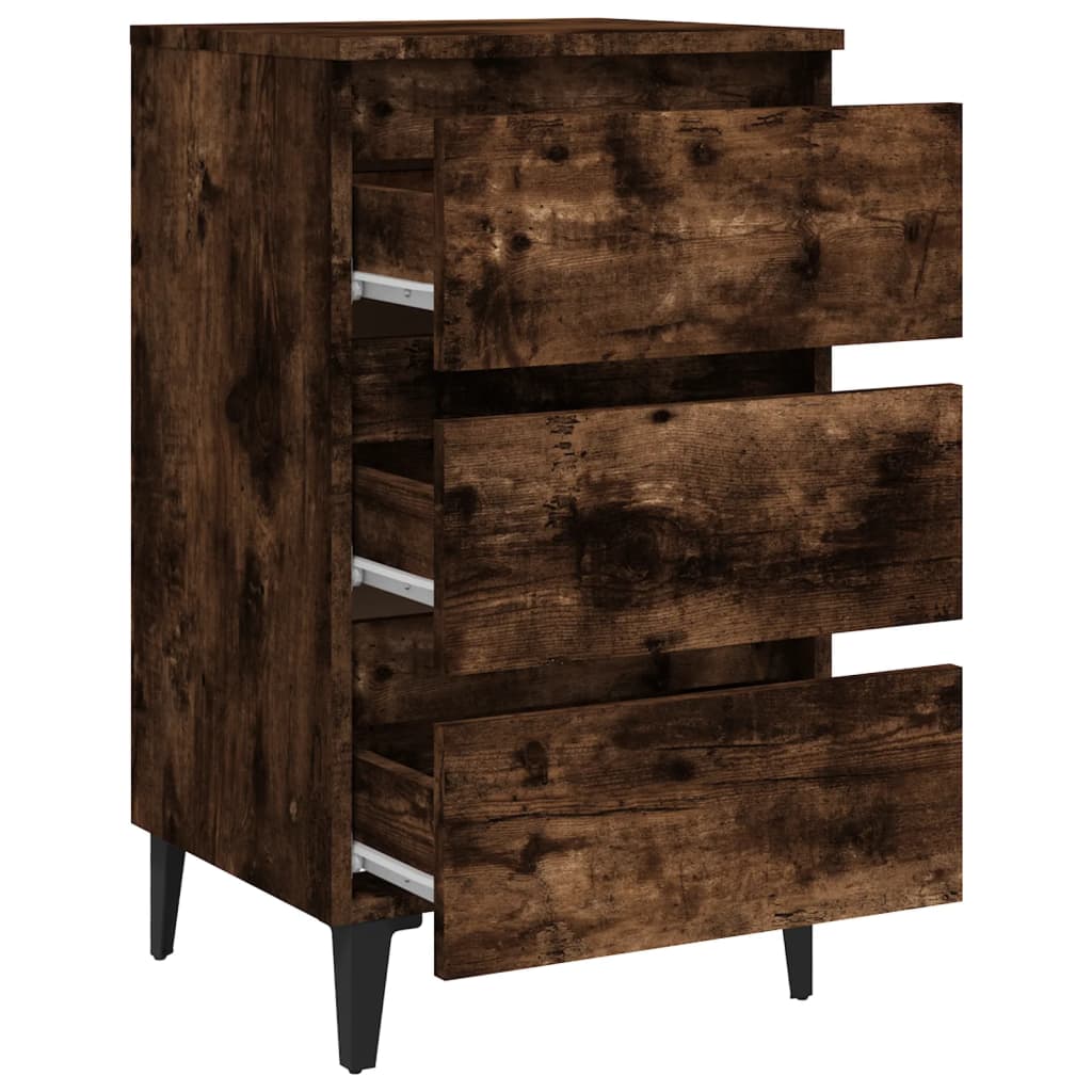 vidaXL Noptieră cu picioare din metal, stejar afumat, 40x35x69 cm vidaXL Noptieră cu picioare din metal, stejar afumat, 40x35x69 cm