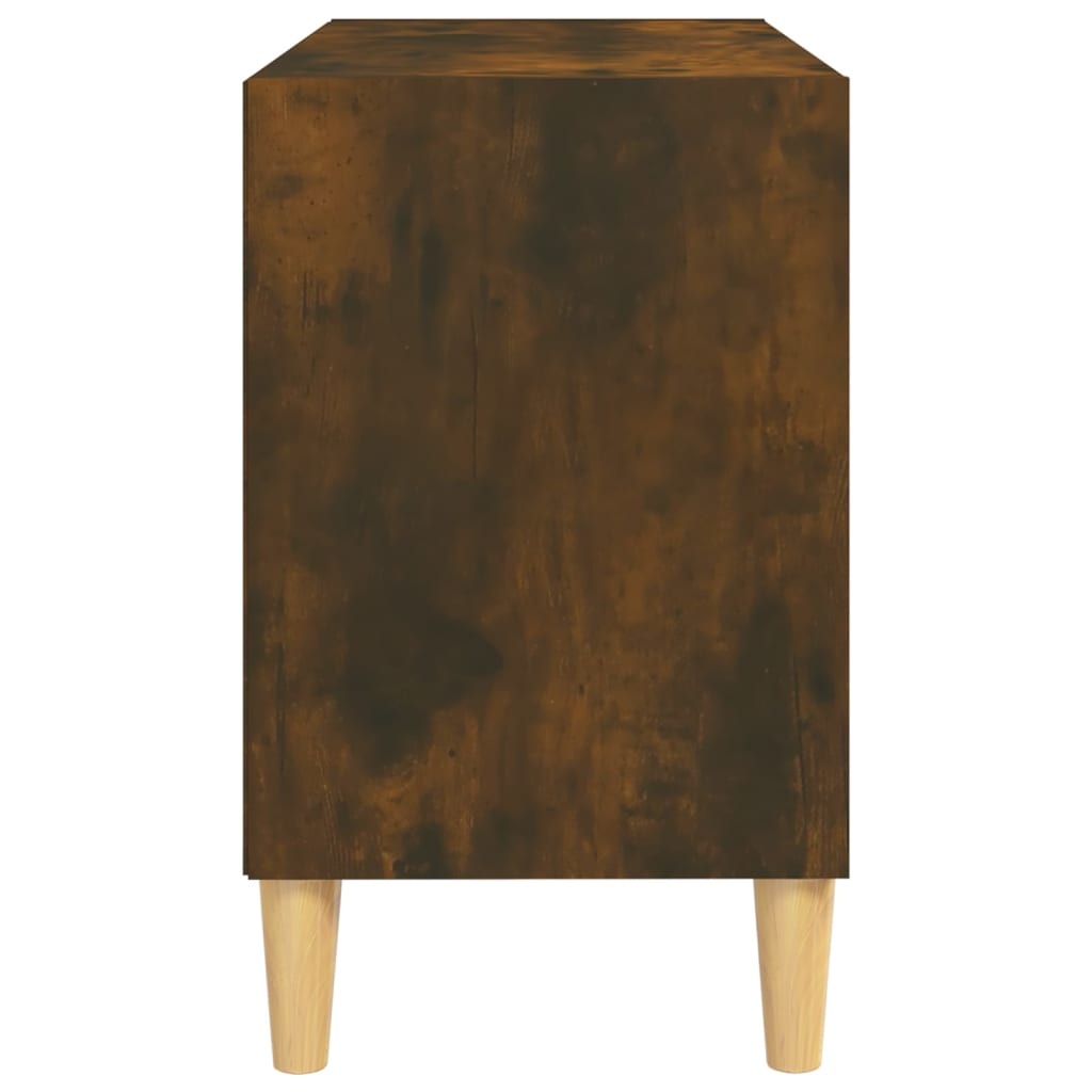 vidaXL Comodă TV, picioare lemn masiv, stejar afumat, 69,5x30x50 cm vidaXL Comodă TV, picioare lemn masiv, stejar afumat, 69,5x30x50 cm