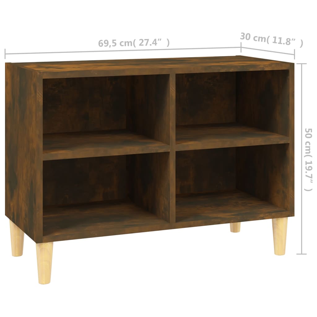 vidaXL Comodă TV, picioare lemn masiv, stejar afumat, 69,5x30x50 cm vidaXL Comodă TV, picioare lemn masiv, stejar afumat, 69,5x30x50 cm