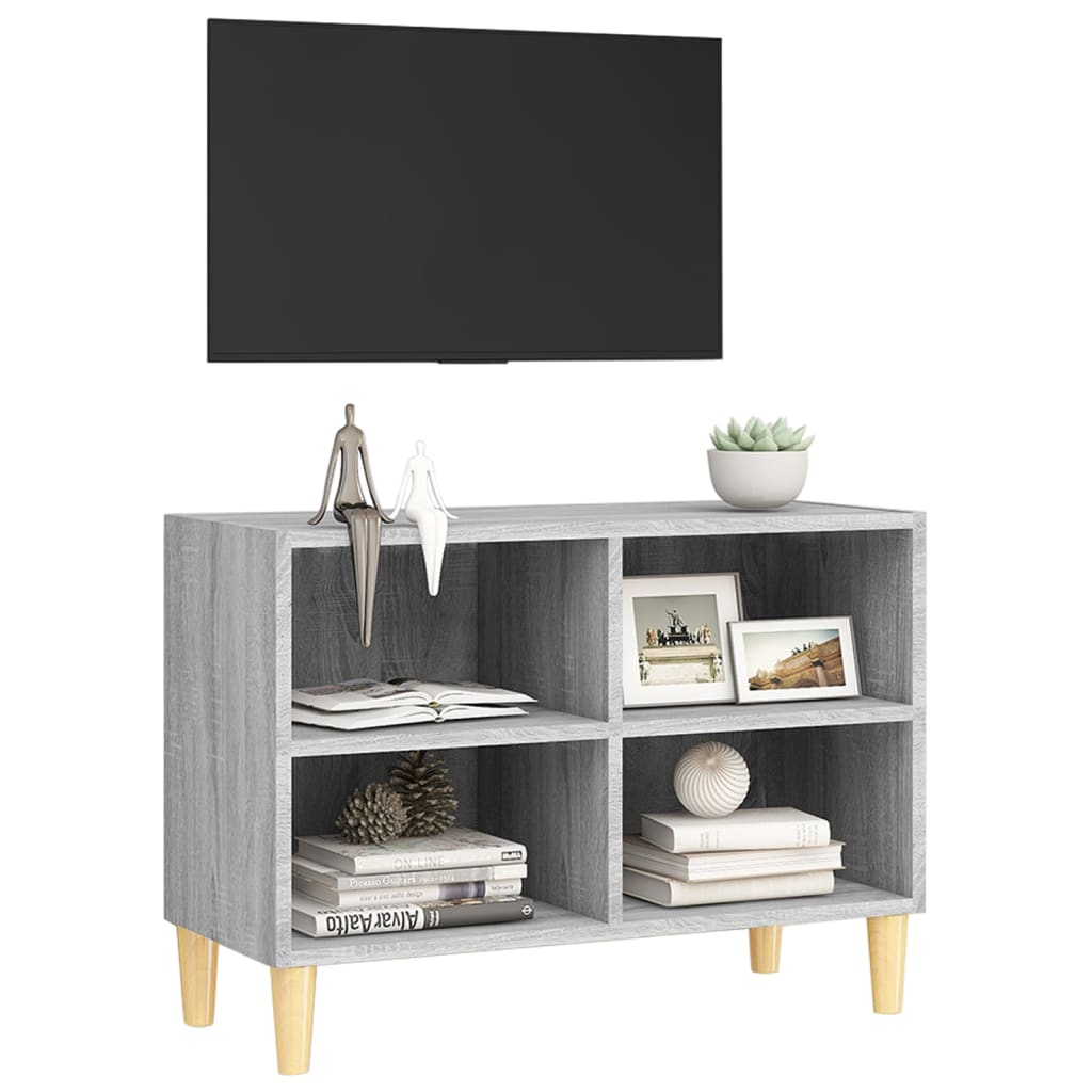 vidaXL Comodă TV cu picioare lemn masiv, gri sonoma, 69,5x30x50 cm
