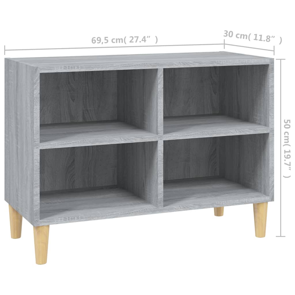 vidaXL Comodă TV cu picioare lemn masiv, gri sonoma, 69,5x30x50 cm