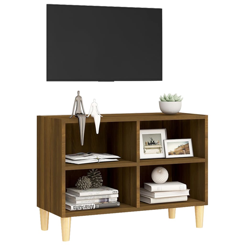 vidaXL Comodă TV, picioare lemn masiv, stejar maro, 69,5x30x50 cm vidaXL Comodă TV, picioare lemn masiv, stejar maro, 69,5x30x50 cm