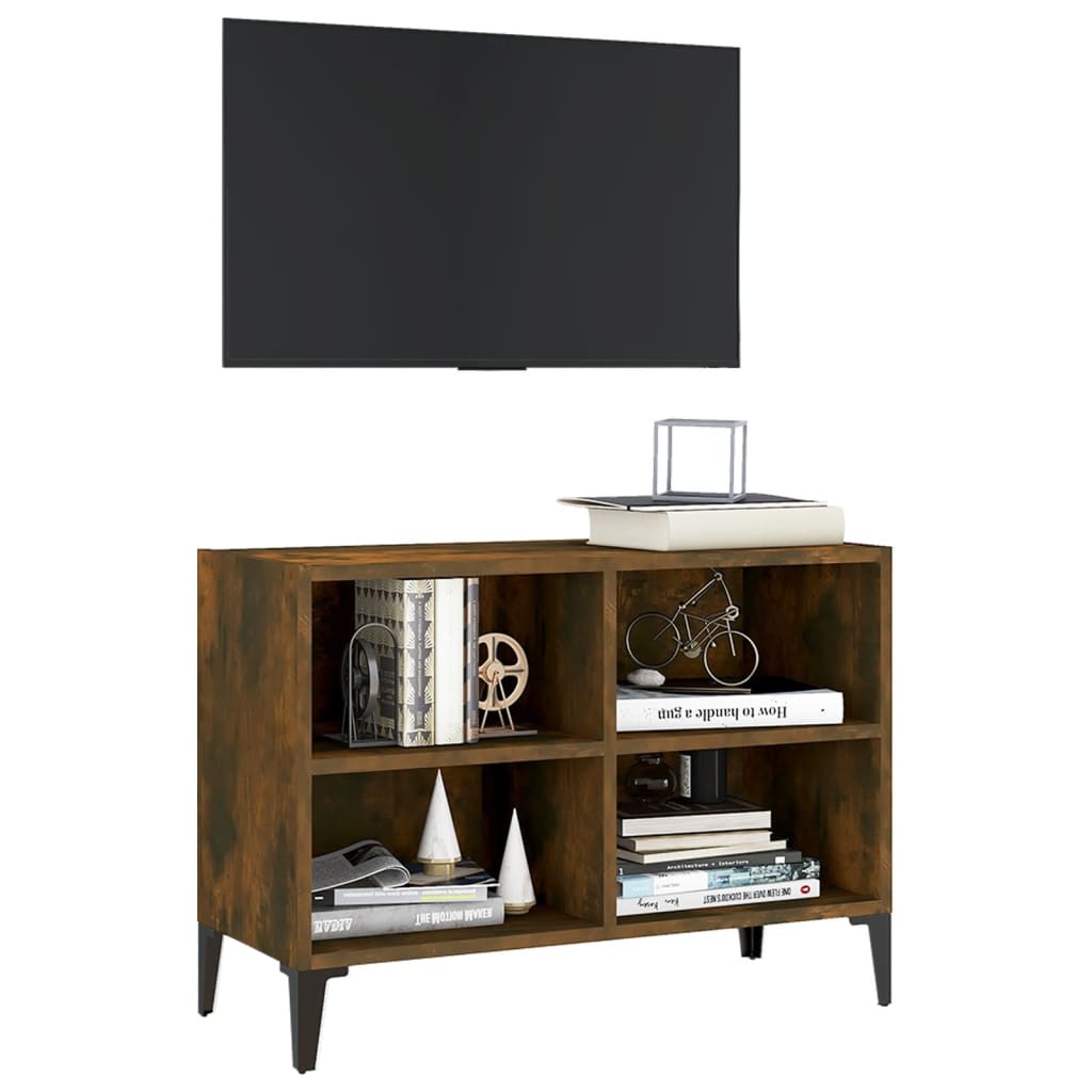 vidaXL Comodă TV, picioare din metal, stejar afumat, 69,5x30x50 cm vidaXL Comodă TV, picioare din metal, stejar afumat, 69,5x30x50 cm