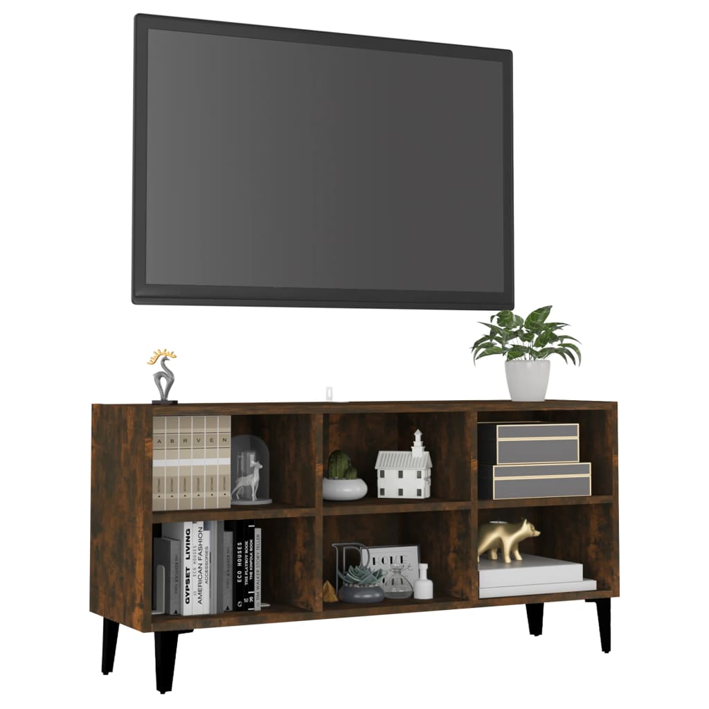 vidaXL Comodă TV, picioare din metal, stejar fumuriu, 103,5x30x50 cm vidaXL Comodă TV, picioare din metal, stejar fumuriu, 103,5x30x50 cm