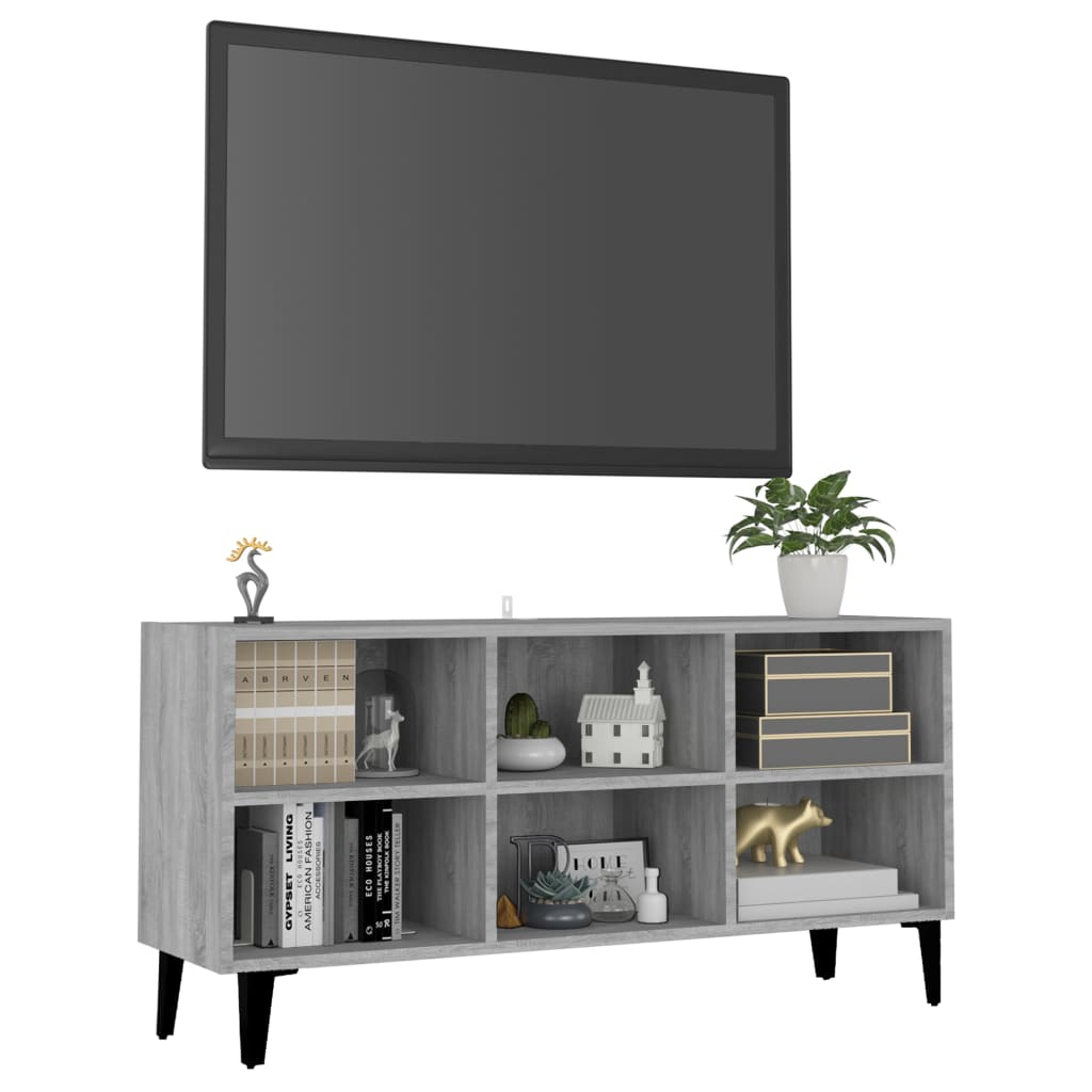 vidaXL Comodă TV picioare din metal, stejar sonoma gri, 103,5x30x50 cm