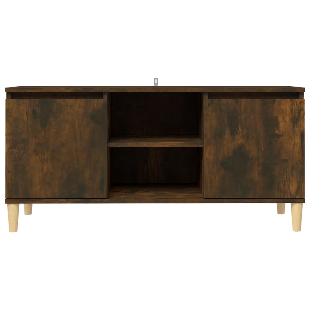 vidaXL Comodă TV, picioare lemn masiv, stejar fumuriu, 103,5x35x50 cm vidaXL Comodă TV, picioare lemn masiv, stejar fumuriu, 103,5x35x50 cm