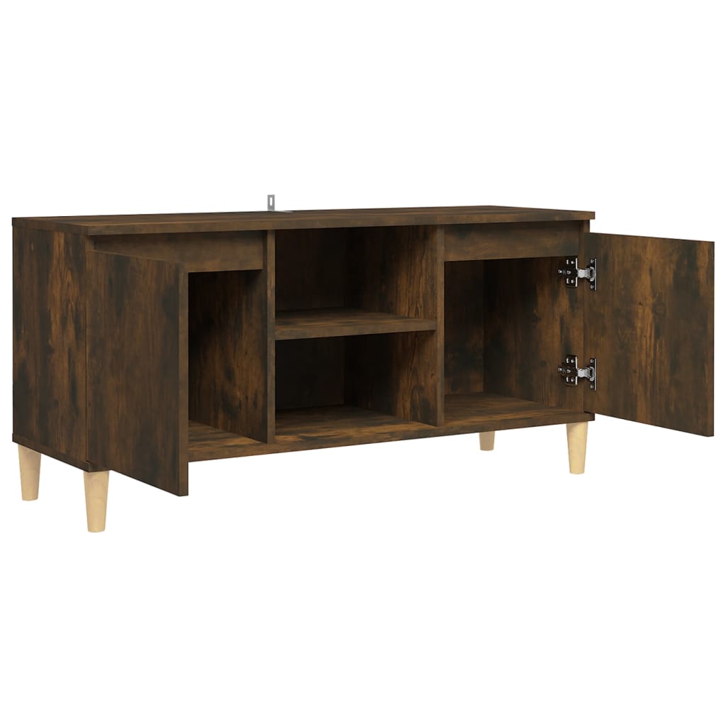 vidaXL Comodă TV, picioare lemn masiv, stejar fumuriu, 103,5x35x50 cm vidaXL Comodă TV, picioare lemn masiv, stejar fumuriu, 103,5x35x50 cm