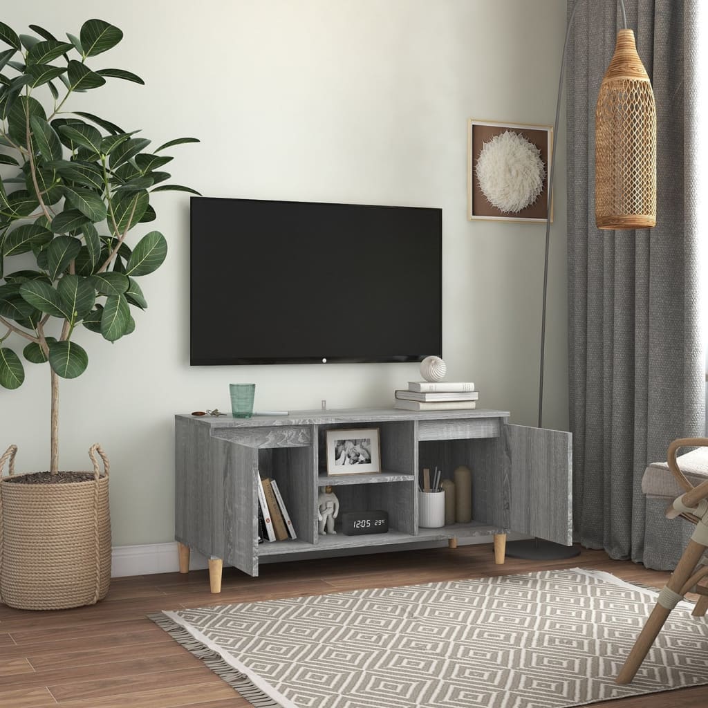 vidaXL Comodă TV cu picioare din lemn masiv, gri sonoma 103,5x35x50 cm