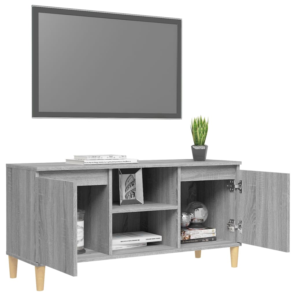 vidaXL Comodă TV cu picioare din lemn masiv, gri sonoma 103,5x35x50 cm