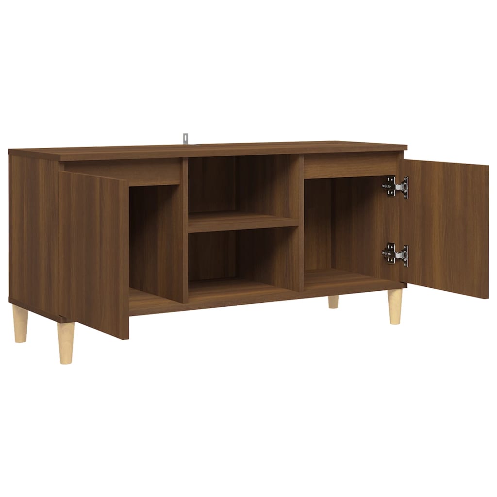 vidaXL Comodă TV, picioare lemn masiv, stejar maro, 103,5x35x50 cm vidaXL Comodă TV, picioare lemn masiv, stejar maro, 103,5x35x50 cm