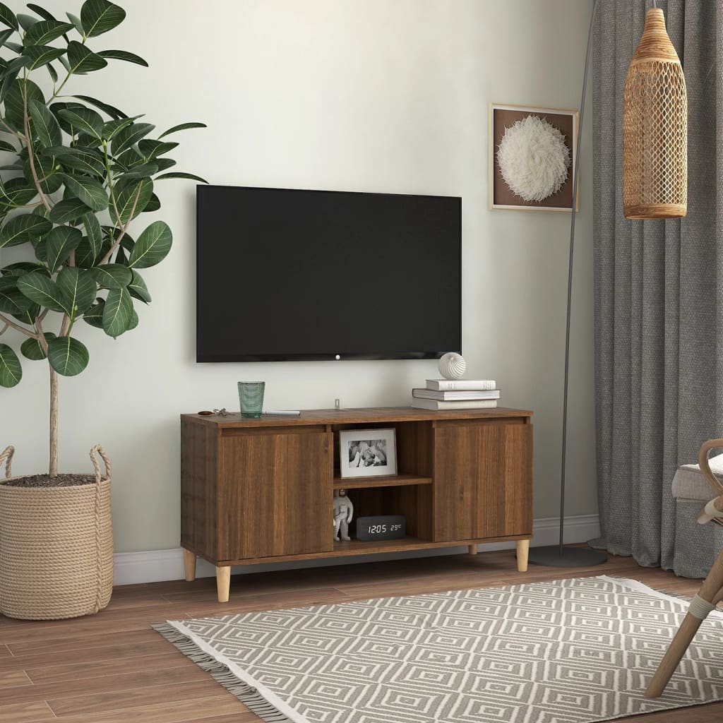 vidaXL Comodă TV, picioare lemn masiv, stejar maro, 103,5x35x50 cm vidaXL Comodă TV, picioare lemn masiv, stejar maro, 103,5x35x50 cm