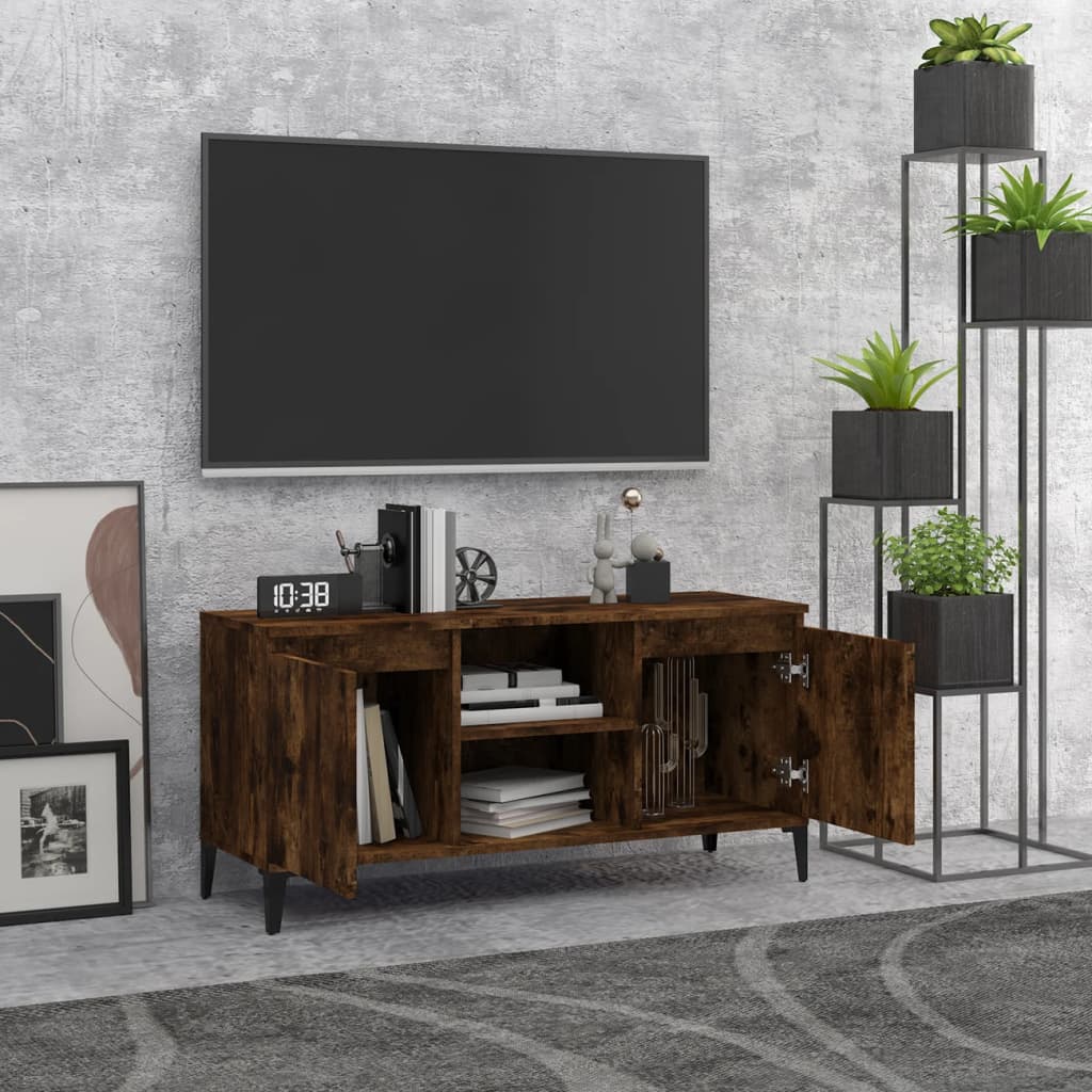 vidaXL Comodă TV, picioare din metal, stejar afumat, 103,5x35x50 cm vidaXL Comodă TV, picioare din metal, stejar afumat, 103,5x35x50 cm