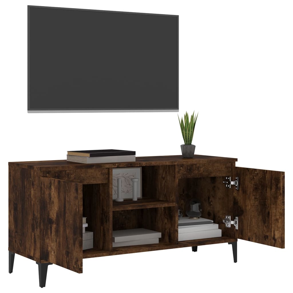 vidaXL Comodă TV, picioare din metal, stejar afumat, 103,5x35x50 cm vidaXL Comodă TV, picioare din metal, stejar afumat, 103,5x35x50 cm