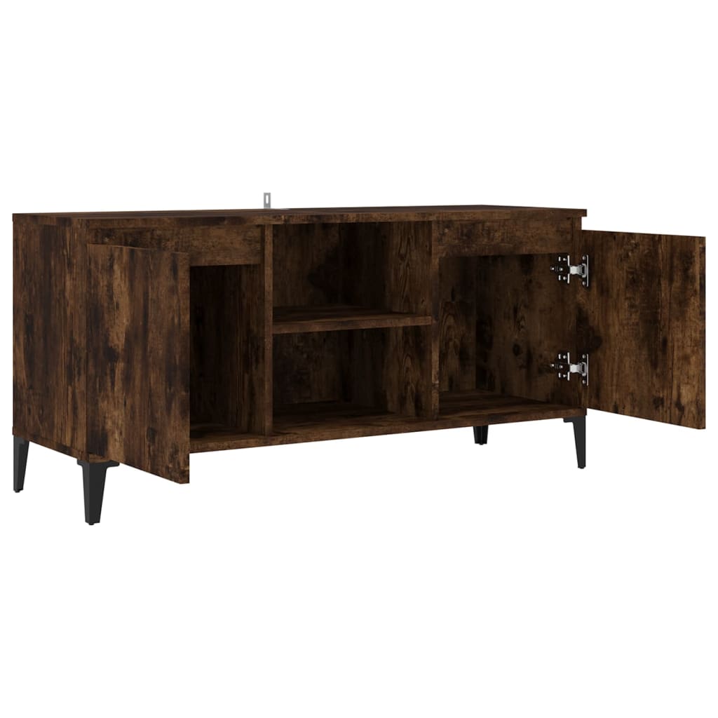 vidaXL Comodă TV, picioare din metal, stejar afumat, 103,5x35x50 cm vidaXL Comodă TV, picioare din metal, stejar afumat, 103,5x35x50 cm