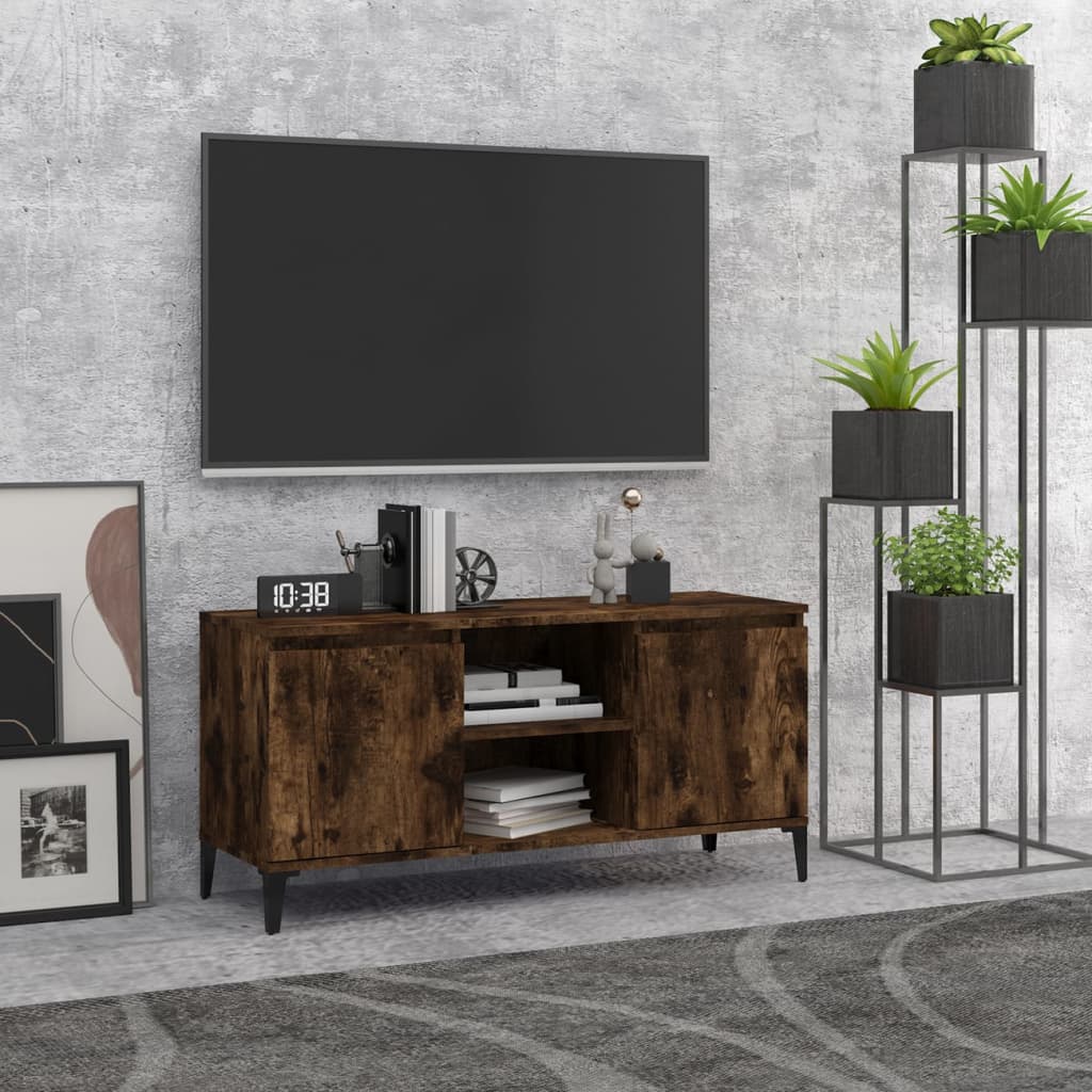 vidaXL Comodă TV, picioare din metal, stejar afumat, 103,5x35x50 cm vidaXL Comodă TV, picioare din metal, stejar afumat, 103,5x35x50 cm