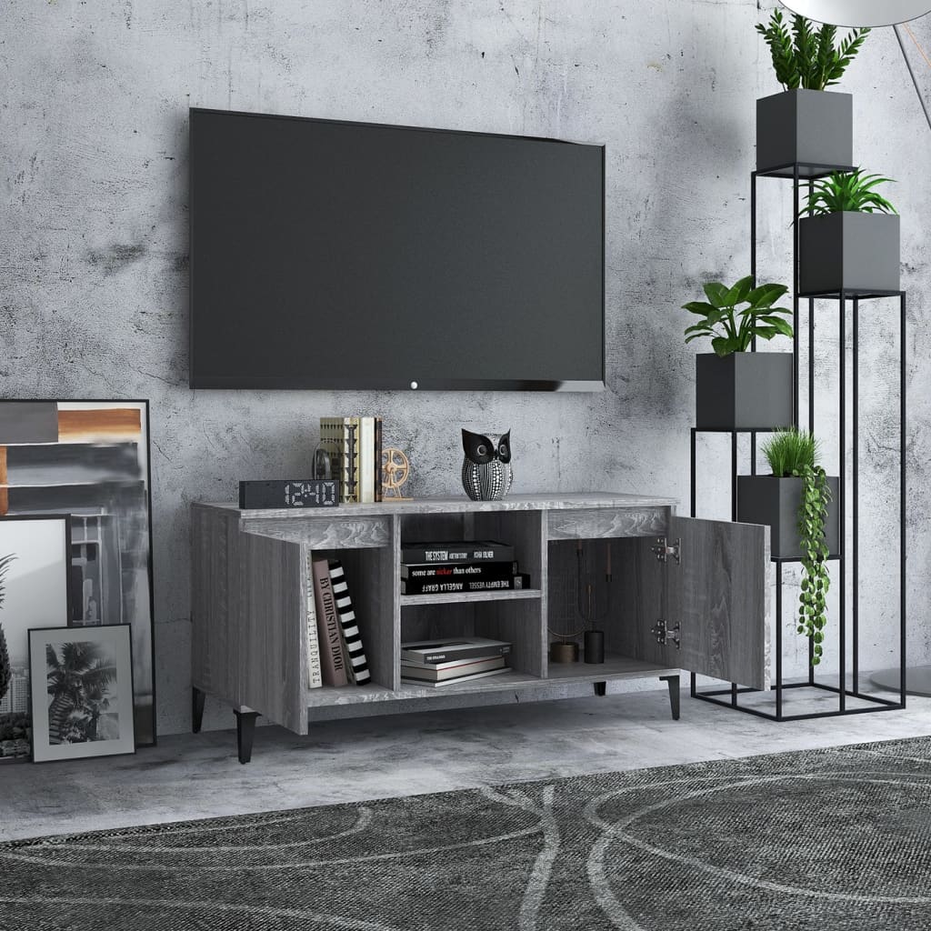 vidaXL Comodă TV cu picioare metalice, sonoma gri, 103,5x35x50 cm vidaXL Comodă TV cu picioare metalice, sonoma gri, 103,5x35x50 cm
