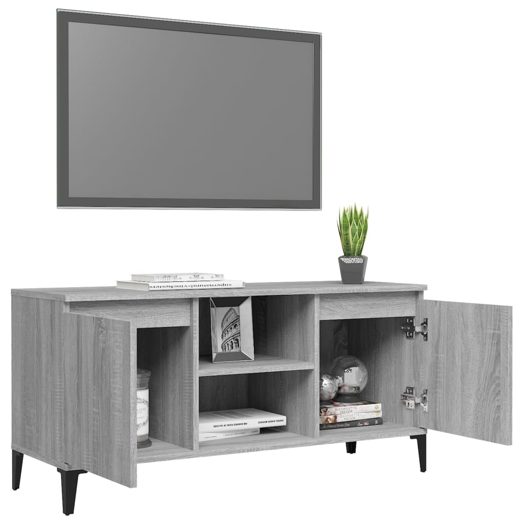 vidaXL Comodă TV cu picioare metalice, sonoma gri, 103,5x35x50 cm vidaXL Comodă TV cu picioare metalice, sonoma gri, 103,5x35x50 cm