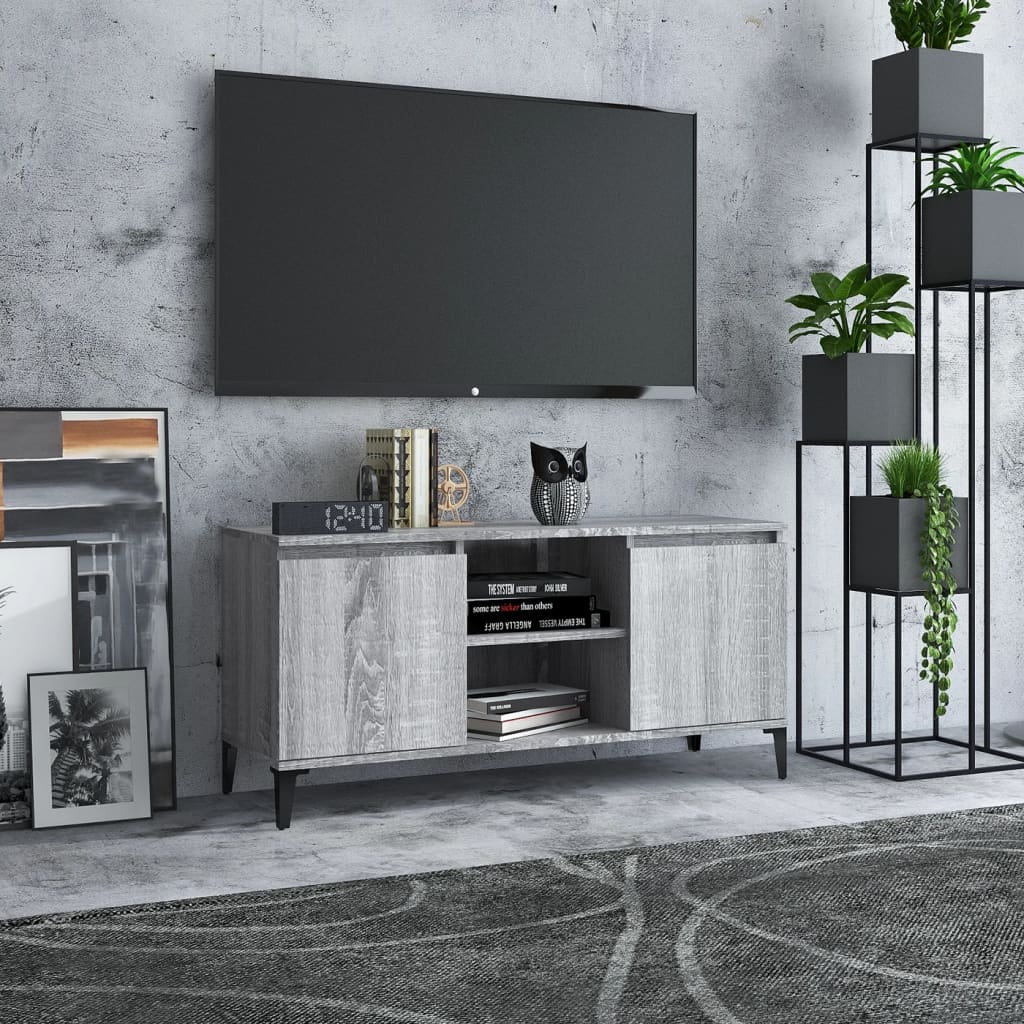 vidaXL Comodă TV cu picioare metalice, sonoma gri, 103,5x35x50 cm vidaXL Comodă TV cu picioare metalice, sonoma gri, 103,5x35x50 cm