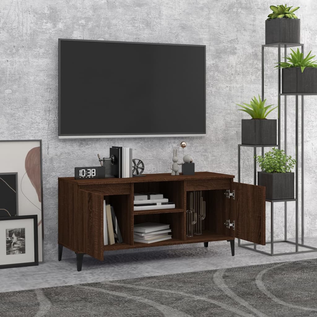 vidaXL Comodă TV, picioare din metal, stejar maro, 103,5x35x50 cm vidaXL Comodă TV, picioare din metal, stejar maro, 103,5x35x50 cm
