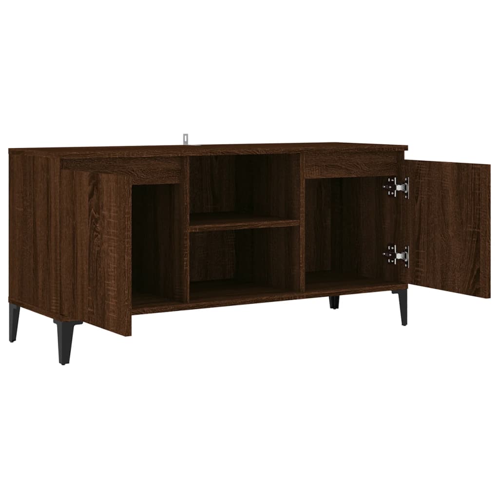 vidaXL Comodă TV, picioare din metal, stejar maro, 103,5x35x50 cm vidaXL Comodă TV, picioare din metal, stejar maro, 103,5x35x50 cm