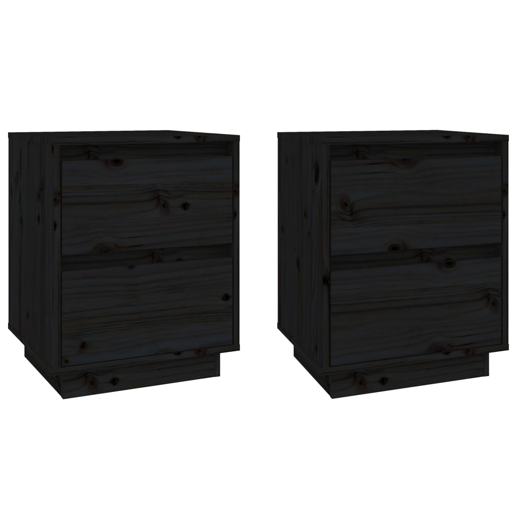 vidaXL Noptiere, 2 buc., negru, 40x35x50 cm, lemn masiv de pin vidaXL Noptiere, 2 buc., negru, 40x35x50 cm, lemn masiv de pin