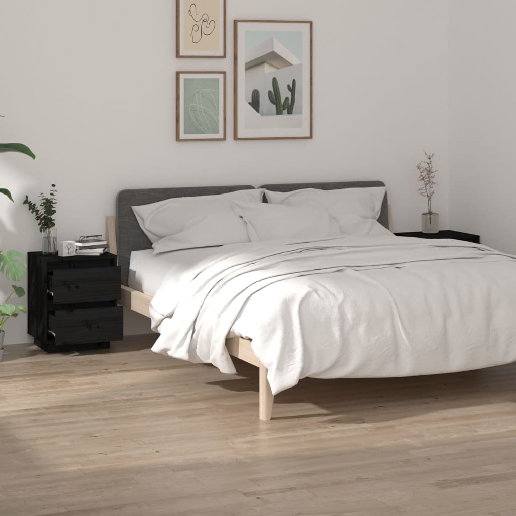 vidaXL Noptiere, 2 buc., negru, 40x35x50 cm, lemn masiv de pin vidaXL Noptiere, 2 buc., negru, 40x35x50 cm, lemn masiv de pin
