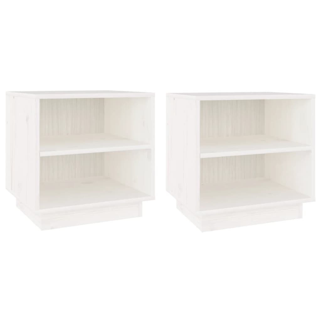 vidaXL Noptiere, 2 buc., alb, 40x34x40 cm, lemn masiv de pin