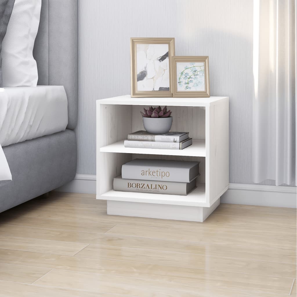 vidaXL Noptiere, 2 buc., alb, 40x34x40 cm, lemn masiv de pin