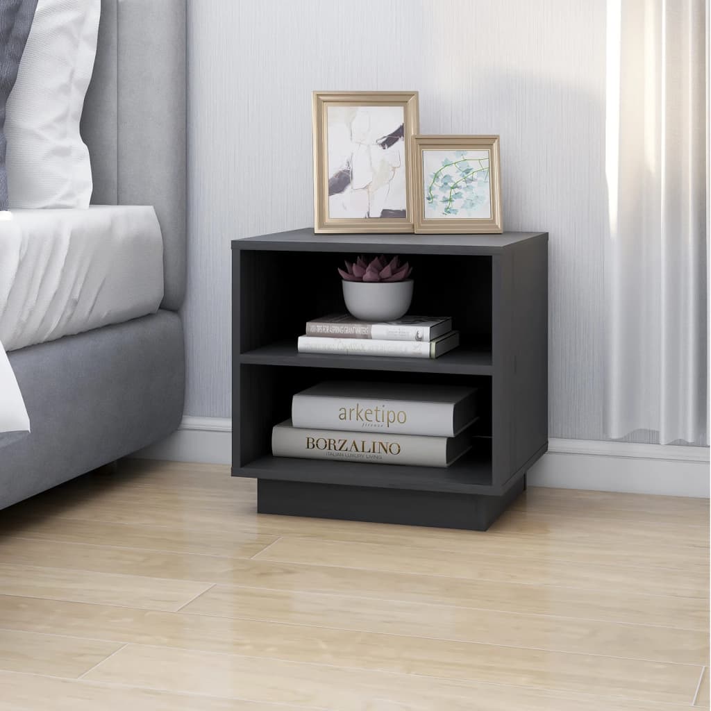 vidaXL Noptiere, 2 buc., gri, 40x34x40 cm, lemn masiv de pin vidaXL Noptiere, 2 buc., gri, 40x34x40 cm, lemn masiv de pin