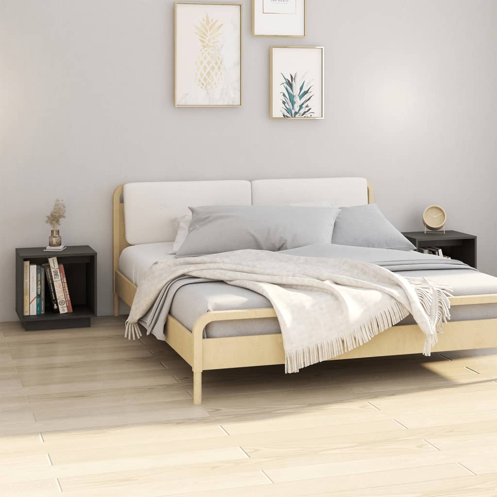 vidaXL Noptiere, 2 buc., gri, 40x30x40 cm, lemn masiv de pin vidaXL Noptiere, 2 buc., gri, 40x30x40 cm, lemn masiv de pin