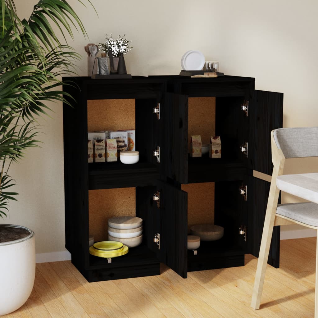 vidaXL Servante, 2 buc., negru, 31,5x34x75 cm, lemn masiv de pin