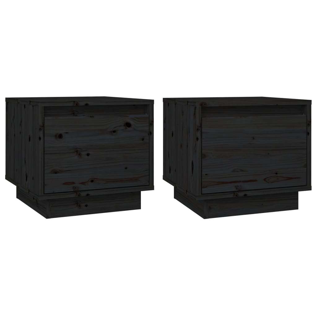 vidaXL Noptiere, 2 buc., negru, 35x34x32 cm, lemn masiv de pin vidaXL Noptiere, 2 buc., negru, 35x34x32 cm, lemn masiv de pin