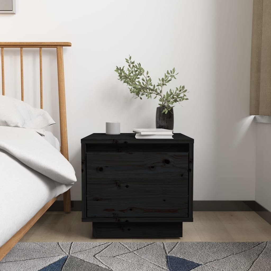 vidaXL Noptiere, 2 buc., negru, 35x34x32 cm, lemn masiv de pin vidaXL Noptiere, 2 buc., negru, 35x34x32 cm, lemn masiv de pin