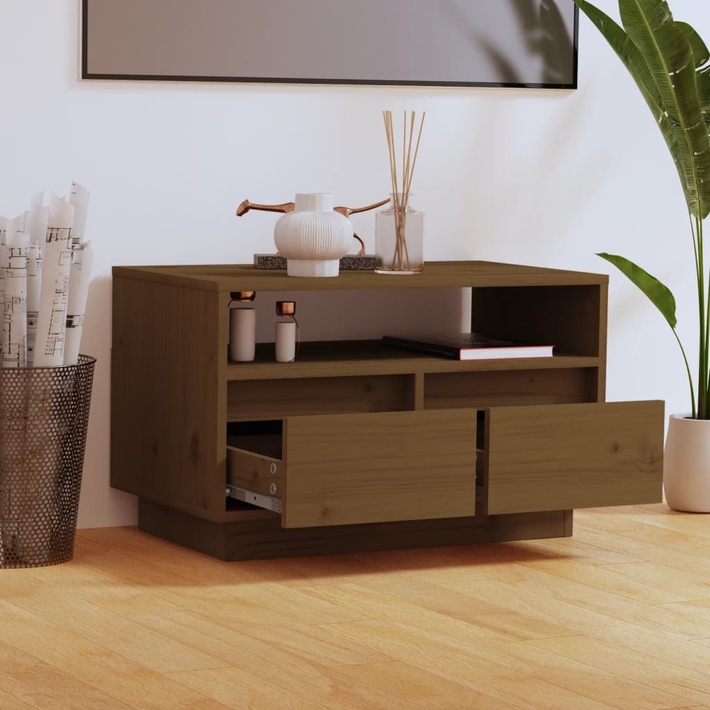 vidaXL Comodă TV, maro miere, 60x35x37 cm, lemn masiv de pin vidaXL Comodă TV, maro miere, 60x35x37 cm, lemn masiv de pin