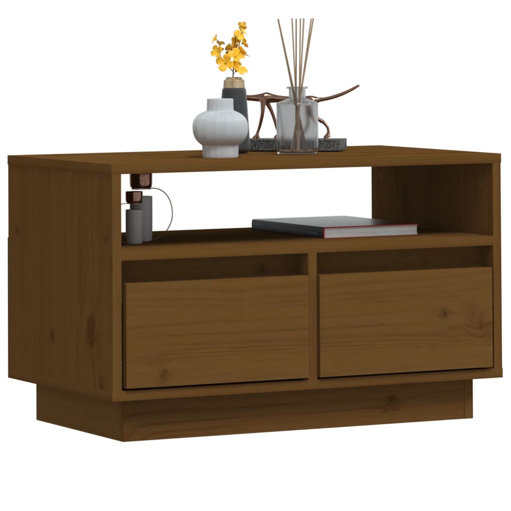 vidaXL Comodă TV, maro miere, 60x35x37 cm, lemn masiv de pin vidaXL Comodă TV, maro miere, 60x35x37 cm, lemn masiv de pin