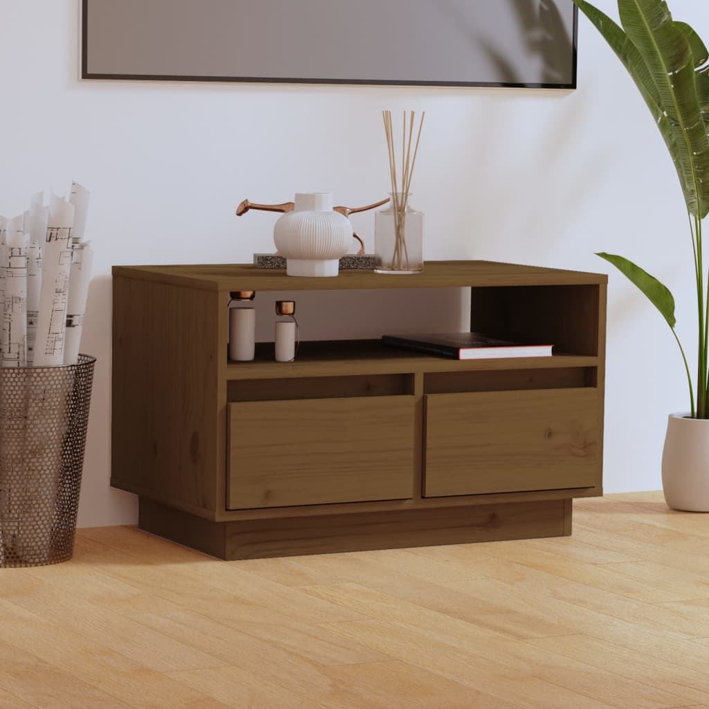 vidaXL Comodă TV, maro miere, 60x35x37 cm, lemn masiv de pin vidaXL Comodă TV, maro miere, 60x35x37 cm, lemn masiv de pin
