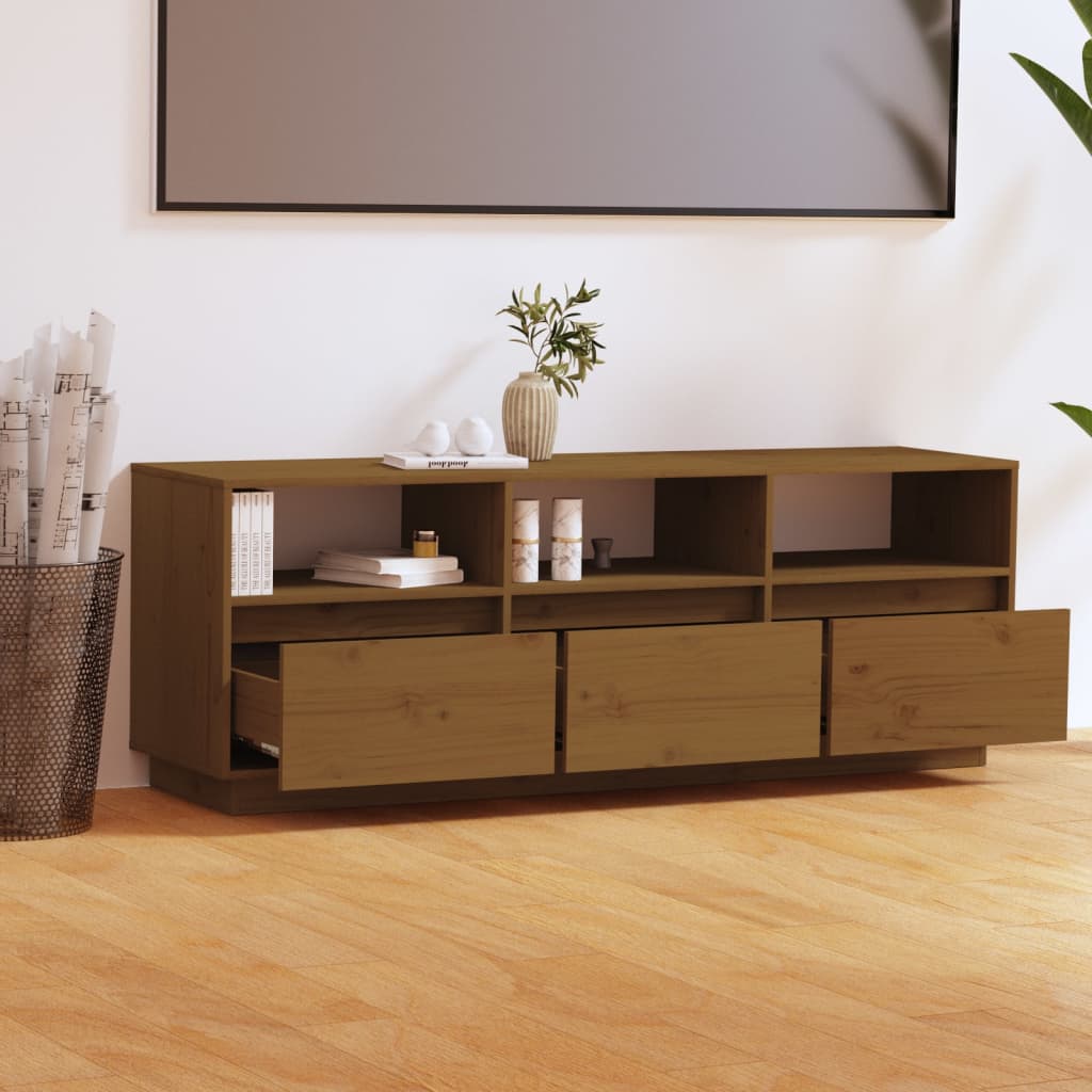 vidaXL Comodă TV, maro miere, 140x37x50 cm, lemn masiv de pin vidaXL Comodă TV, maro miere, 140x37x50 cm, lemn masiv de pin