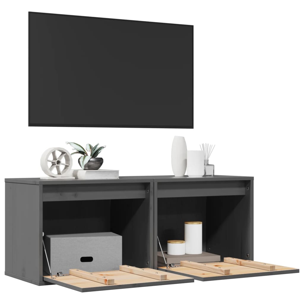 vidaXL Dulapuri de perete, 2 buc., gri, 45x30x35 cm, lemn masiv de pin