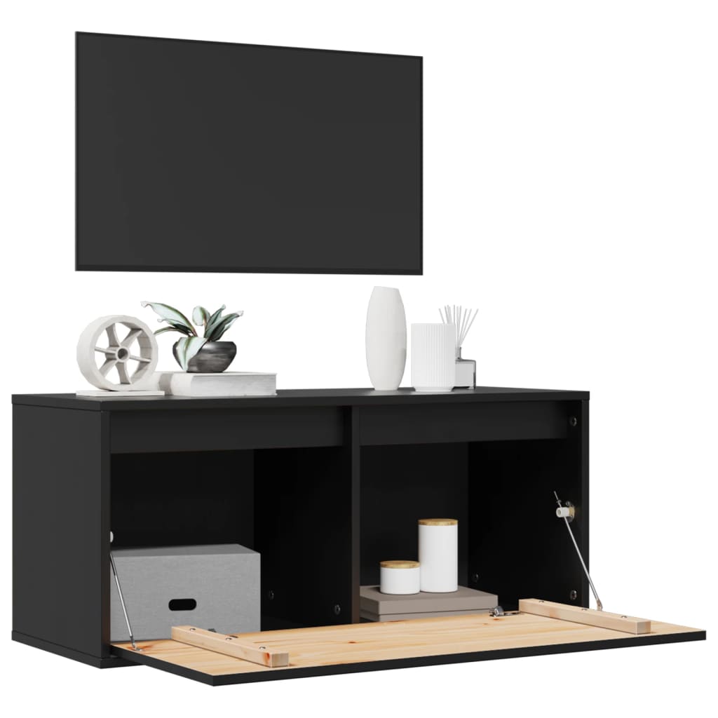 vidaXL Dulap de perete, negru, 80x30x35 cm, lemn masiv de pin vidaXL Dulap de perete, negru, 80x30x35 cm, lemn masiv de pin