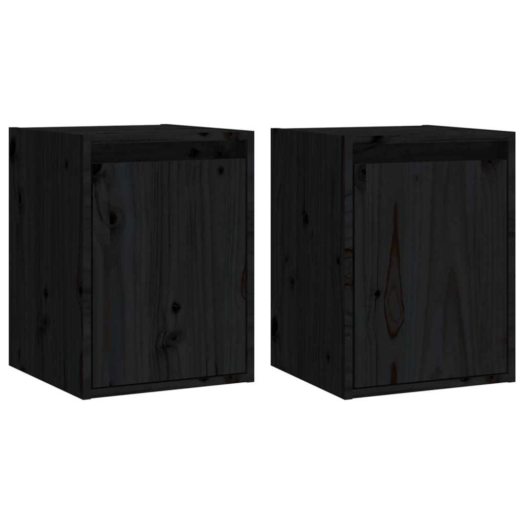 vidaXL Dulapuri de perete 2 buc.negru, 30x30x40 cm, lemn masiv de pin
