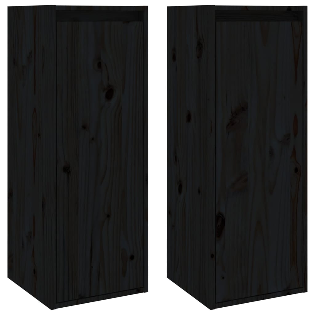 vidaXL Dulapuri de perete 2 buc. negru 30x30x80 cm lemn masiv de pin