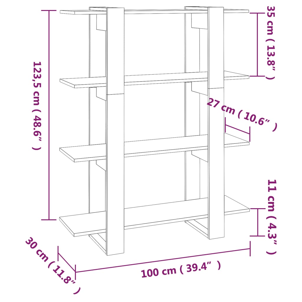 vidaXL Bibliotecă/Separator cameră, stejar fumuriu, 100x30x123,5 cm vidaXL Bibliotecă/Separator cameră, stejar fumuriu, 100x30x123,5 cm