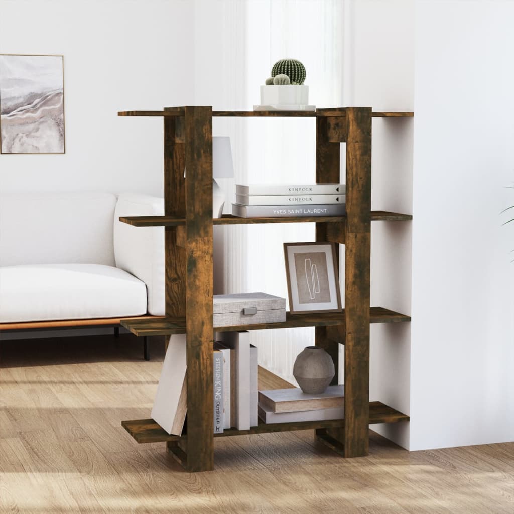 vidaXL Bibliotecă/Separator cameră, stejar fumuriu, 100x30x123,5 cm vidaXL Bibliotecă/Separator cameră, stejar fumuriu, 100x30x123,5 cm