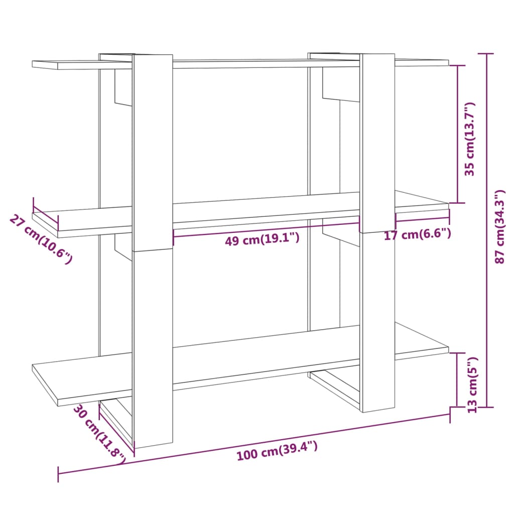 vidaXL Bibliotecă/Separator cameră, stejar fumuriu, 100x30x87 cm vidaXL Bibliotecă/Separator cameră, stejar fumuriu, 100x30x87 cm